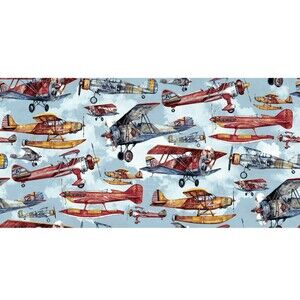 Sewing Fabric Vintage Prop Planes In Flight Precut 36 x 44-in Cotton Craft Blue
